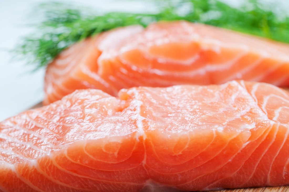 Salmon fish on woode board